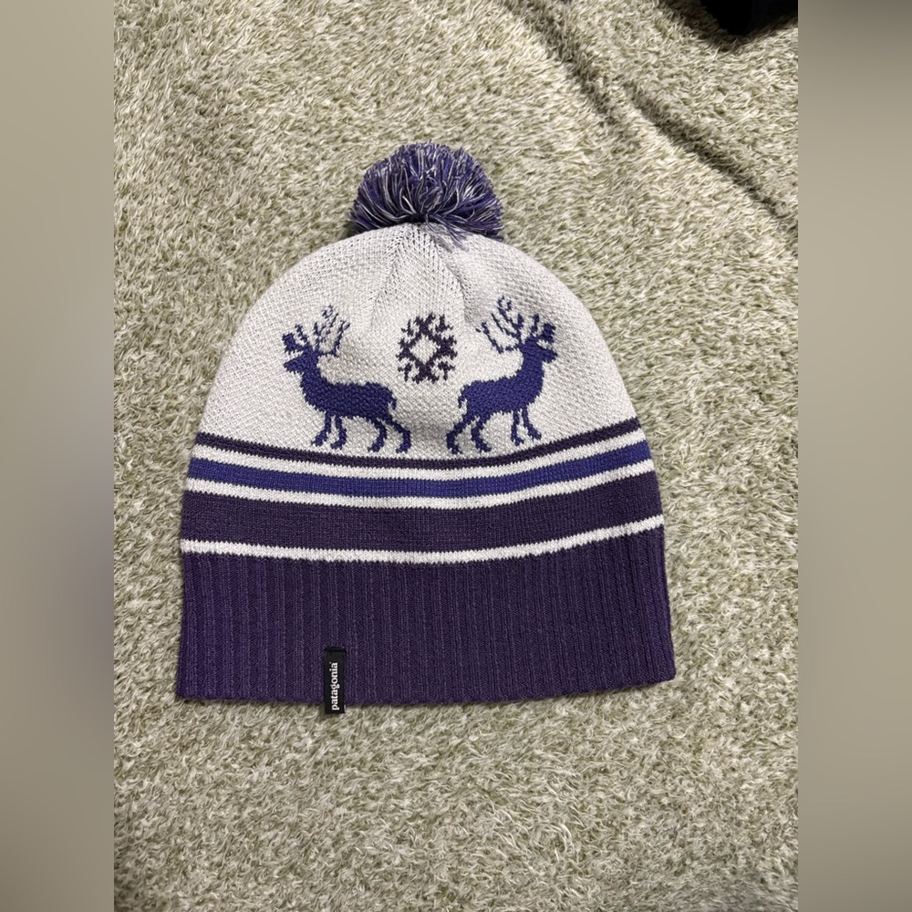 Patagonia Purple and White Beanie